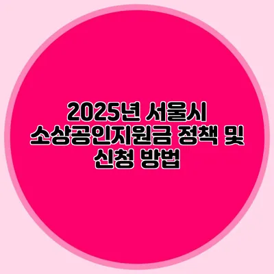 2025년 서울시 소상공인지원금 정책 및 신청 방법