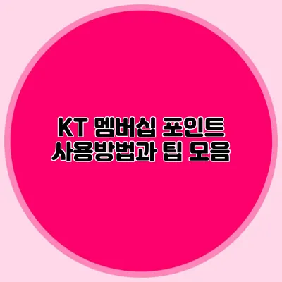 KT 멤버십 포인트 사용방법과 팁 모음