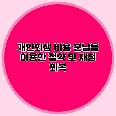 개인회생 비용 분납을 이용한 절약 및 재정 회복