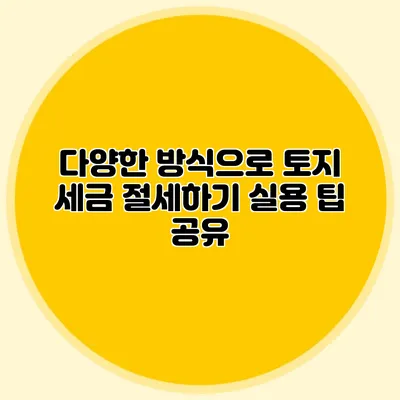 다양한 방식으로 토지 세금 절세하기 실용 팁 공유