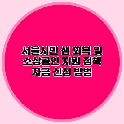 서울시민 생 회복 및 소상공인 지원 정책 자금 신청 방법