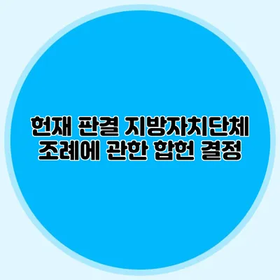 헌재 판결 지방자치단체 조례에 관한 합헌 결정