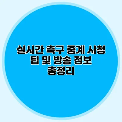 실시간 축구 중계 시청 팁 및 방송 정보 총정리