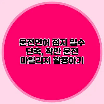 운전면허 정지 일수 단축, 착한 운전 마일리지 활용하기