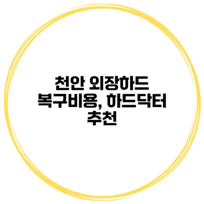 천안 외장하드 복구비용, 하드닥터 추천